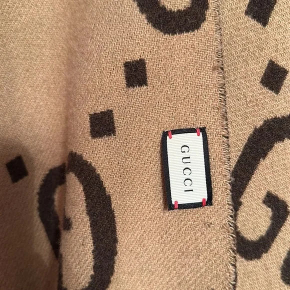 Gucci GG Wool Silk Scarf Tan